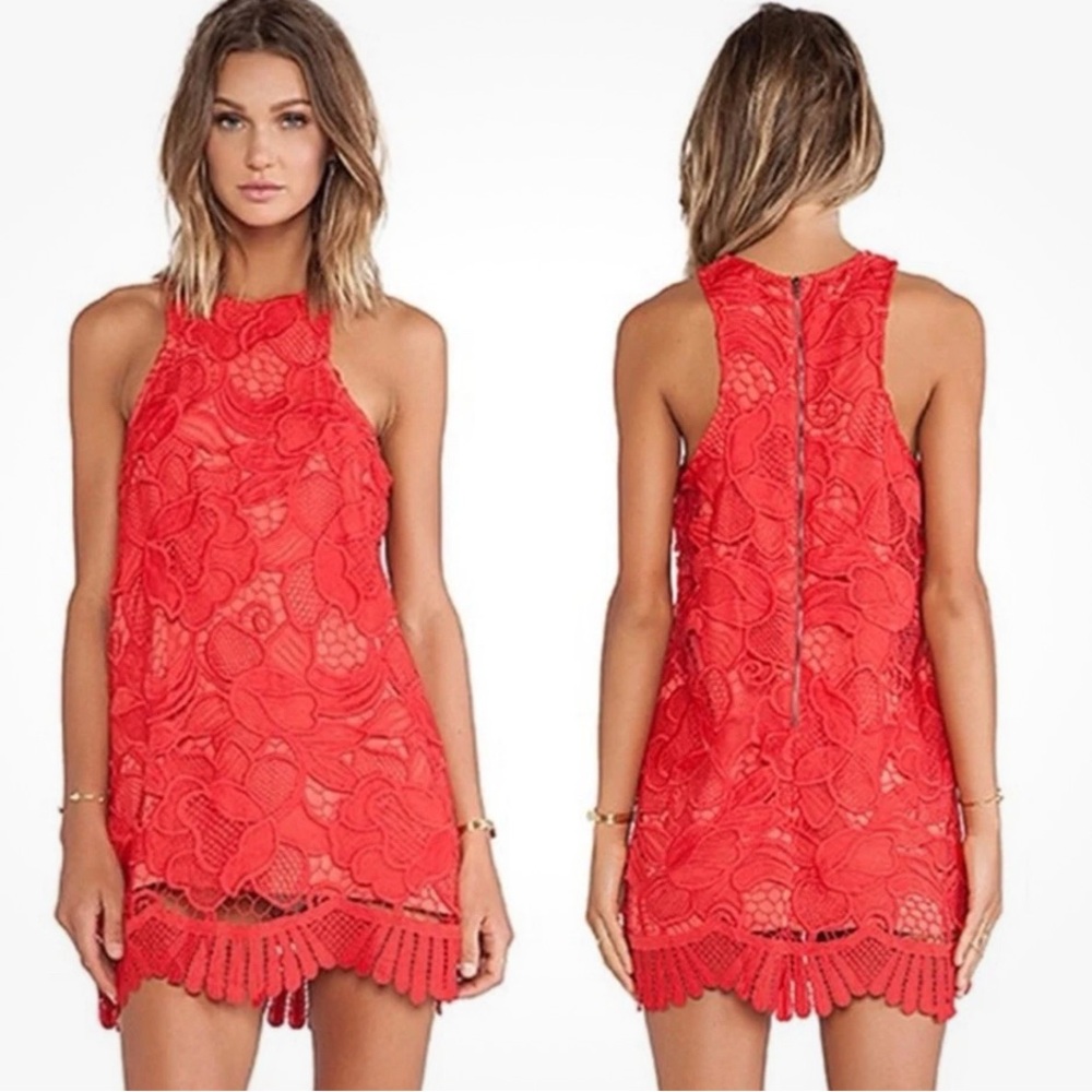 Lovers + Friends Vibrant Red Lace Mini Dress
